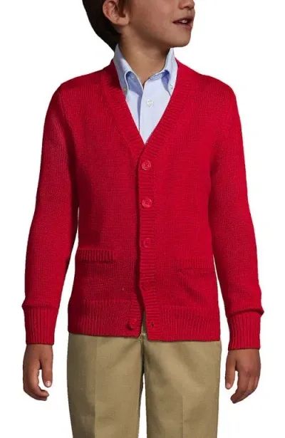 Lands' End Babies'  School Uniform Boys Cotton Modal Button Front Cardigan Sweater In Red