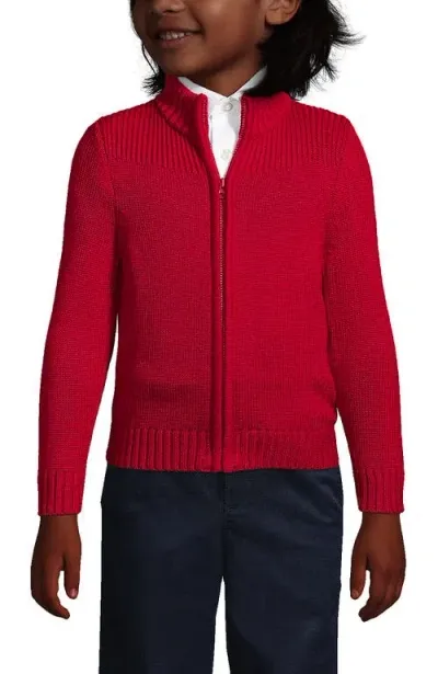 Lands' End Kids'  School Uniform Boys Cotton Modal Zip Front Cardigan Sweater In Red