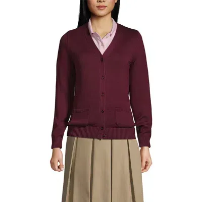 Lands' End School Uniform  Cotton Modal Button Front Cardigan Sweater In Burgundy