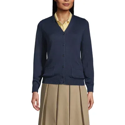 Lands' End School Uniform  Cotton Modal Button Front Cardigan Sweater In Classic Navy