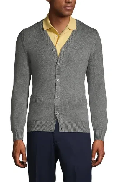 Lands' End School Uniform  Cotton Modal Button Front Cardigan Sweater In Pewter Heather