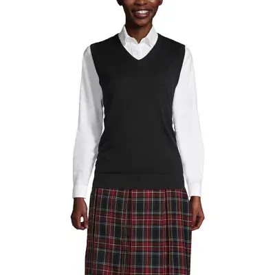 Lands' End School Uniform  Cotton Modal Fine Gauge Sweater Vest In Black