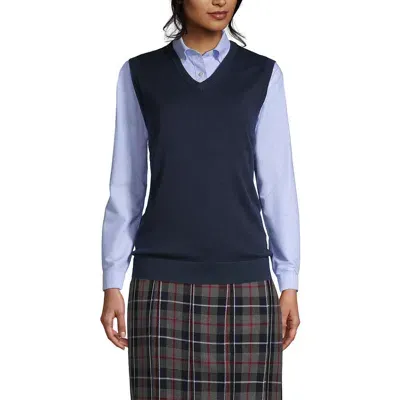 Lands' End School Uniform  Cotton Modal Fine Gauge Sweater Vest In Classic Navy