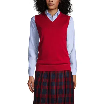 Lands' End School Uniform  Cotton Modal Fine Gauge Sweater Vest In Red