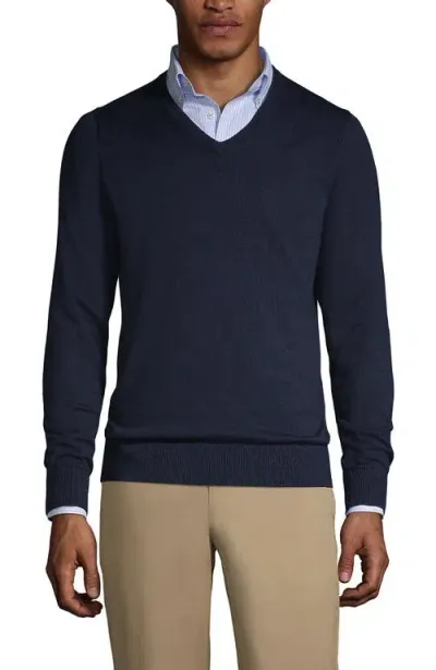 Lands' End School Uniform  Cotton Modal Fine Gauge V-neck Sweater In Classic Navy