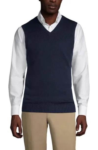 Lands' End School Uniform  Cotton Modal Sweater Vest In Classic Navy