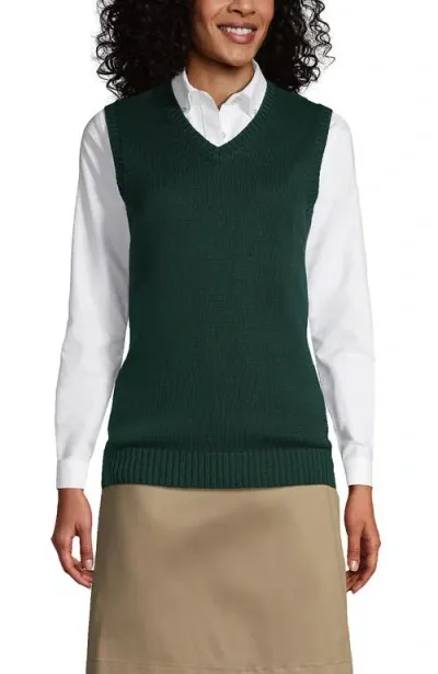 Lands' End School Uniform  Cotton Modal Sweater Vest In Evergreen