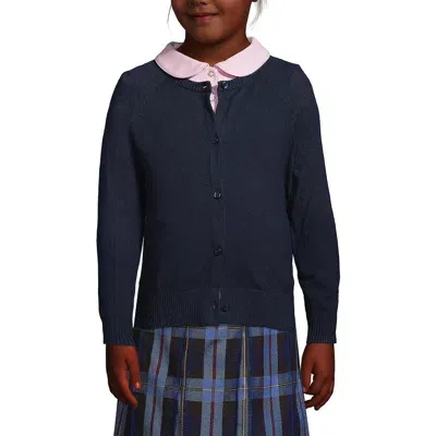 Lands' End Kids'  School Uniform Girls Cotton Modal Cardigan Sweater In Classic Navy