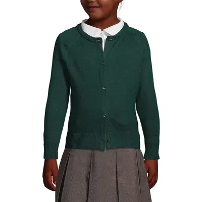 Lands' End Kids'  School Uniform Girls Cotton Modal Cardigan Sweater In Evergreen