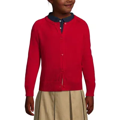 Lands' End Kids'  School Uniform Girls Cotton Modal Cardigan Sweater In Red