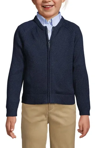 Lands' End Kids'  School Uniform Girls Cotton Modal Zip-front Cardigan Sweater In Classic Navy