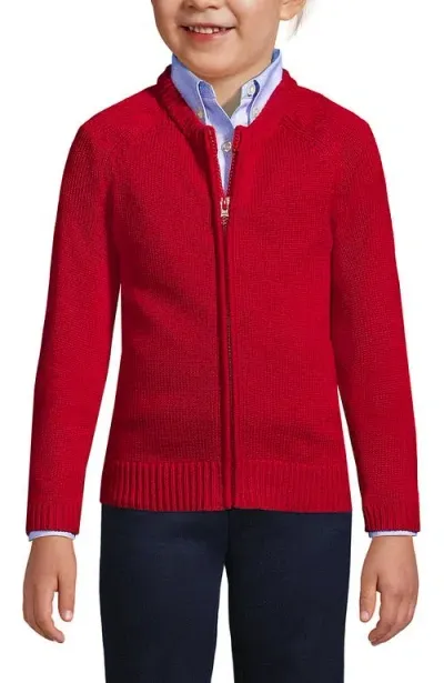 Lands' End Kids'  School Uniform Girls Cotton Modal Zip-front Cardigan Sweater In Red