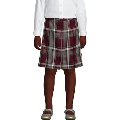 Lands' End School Uniform Girls Plaid Box Pleat Skirt Top Of The Knee In Burgundy/gray Plaid