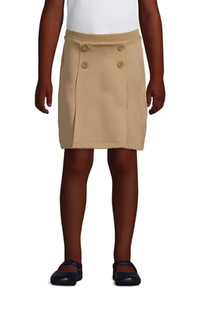 Lands' End Kids'  School Uniform Girls Ponte Button Front Skort In Khaki