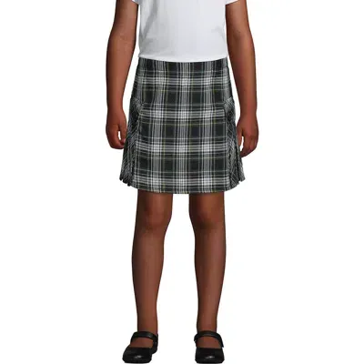 Lands' End Kids'  School Uniform Girls Side Pleat Plaid Skort Above Knee In White/evergreen Plaid