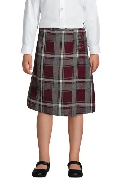 Lands' End School Uniform Girls Slim Plaid A-line Skirt Below The Knee In Burgundy/gray Plaid