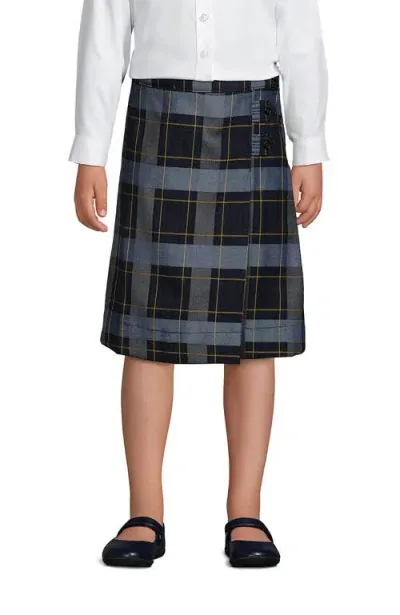 Lands' End Kids'  School Uniform Girls Slim Plaid A-line Skirt Below The Knee In Classic Navy Plaid