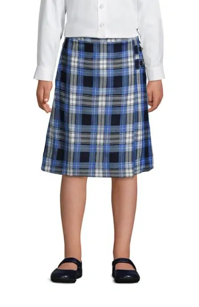 Lands' End Kids'  School Uniform Girls Slim Plaid A-line Skirt Below The Knee In Clear Blue Plaid