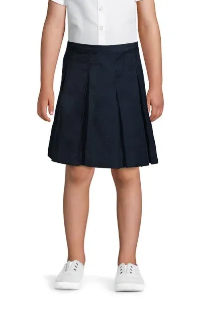 Lands' End School Uniform Girls Solid Box Pleat Skirt Top Of Knee In Classic Navy