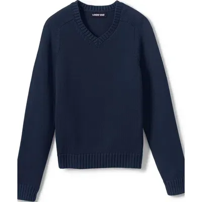 Lands' End School Uniform Kids Cotton Modal V-neck Sweater In Classic Navy