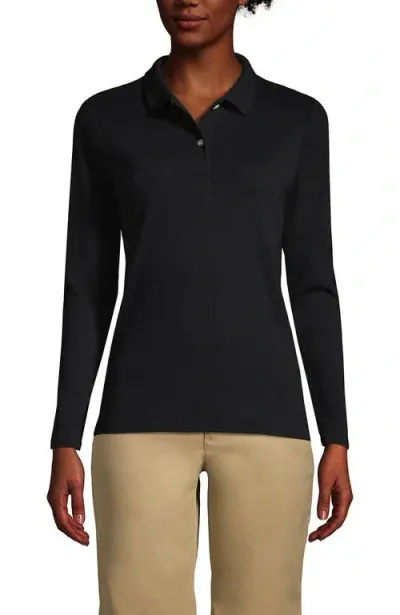 Lands' End School Uniform  Long Sleeve Feminine Fit Interlock Polo Shirt In Black