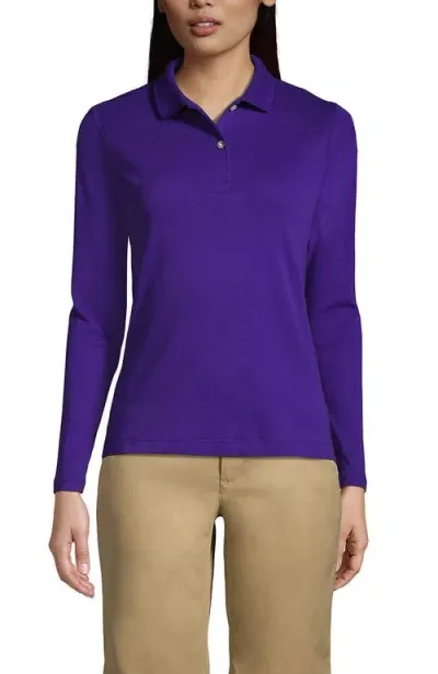 Lands' End School Uniform  Long Sleeve Feminine Fit Interlock Polo Shirt In Purple