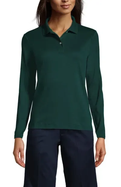 Lands' End School Uniform  Long Sleeve Feminine Fit Interlock Polo Shirt In Evergreen