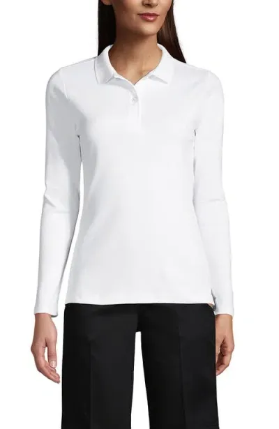 Lands' End School Uniform  Long Sleeve Feminine Fit Interlock Polo Shirt In White