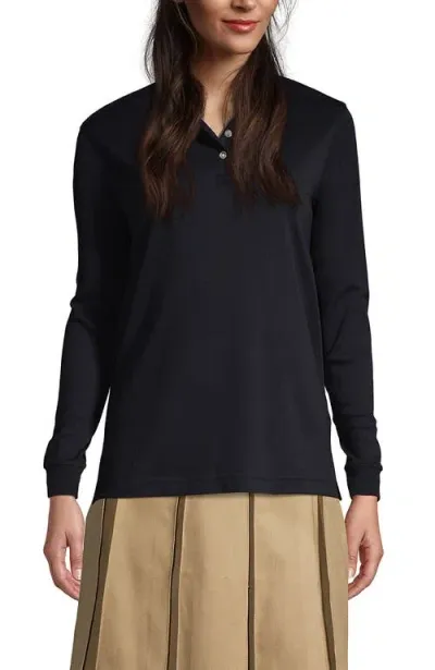 Lands' End School Uniform  Long Sleeve Interlock Polo Shirt In Black