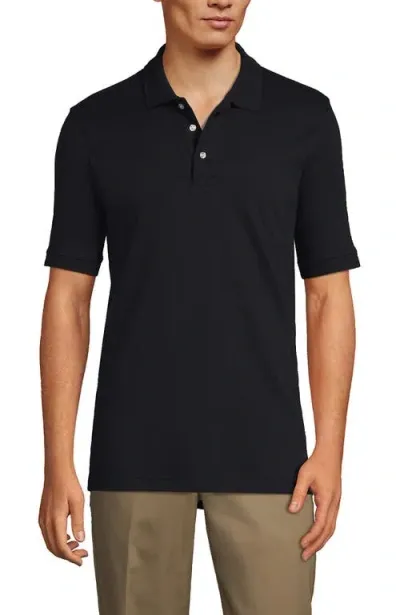 Lands' End School Uniform  Long Sleeve Interlock Polo Shirt In Black