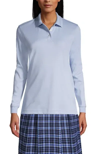 Lands' End School Uniform  Long Sleeve Interlock Polo Shirt In Blue