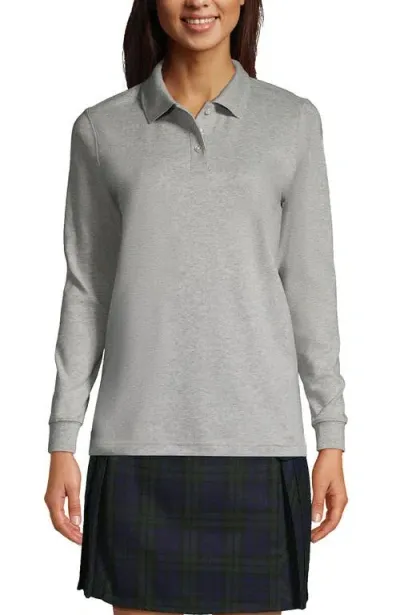 Lands' End School Uniform  Long Sleeve Interlock Polo Shirt In Gray Heather