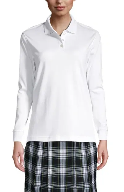 Lands' End School Uniform  Long Sleeve Interlock Polo Shirt In White