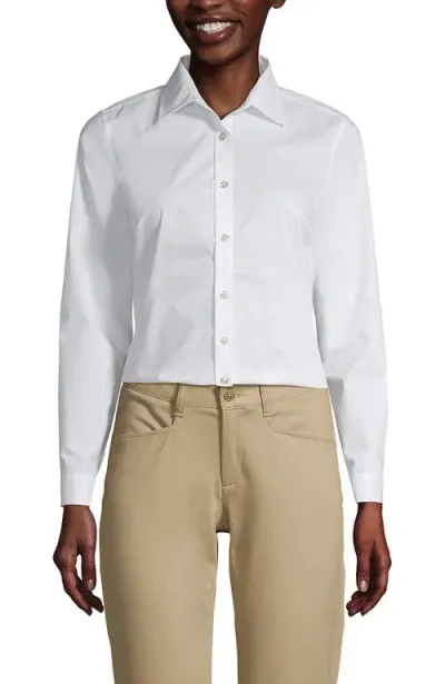 Lands' End School Uniform  No Gape Long Sleeve Stretch Shirt In Pearl White