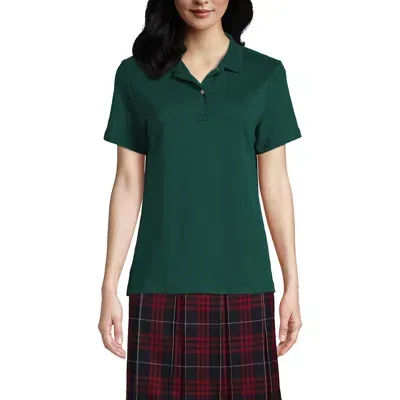 Lands' End School Uniform  Short Sleeve Feminine Fit Interlock Polo Shirt In Evergreen