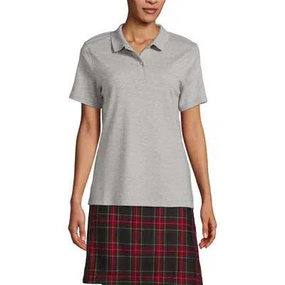 Lands' End School Uniform  Short Sleeve Feminine Fit Interlock Polo Shirt In Gray Heather