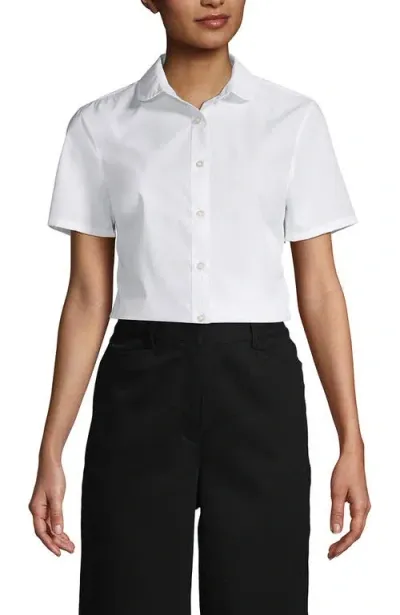 Lands' End School Uniform  Short Sleeve Peter Pan Collar Broadcloth Shirt In White