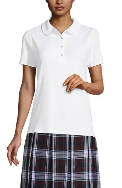 Lands' End School Uniform  Short Sleeve Peter Pan Collar Polo Shirt In White