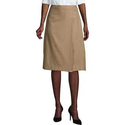 Lands' End School Uniform  Solid A-line Skirt Below The Knee In Khaki