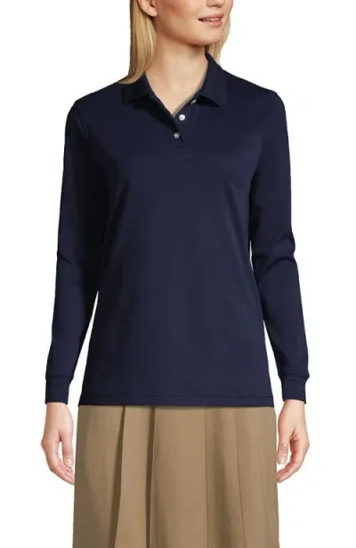 Lands' End School Uniform  Tall Long Sleeve Interlock Polo Shirt In Classic Navy