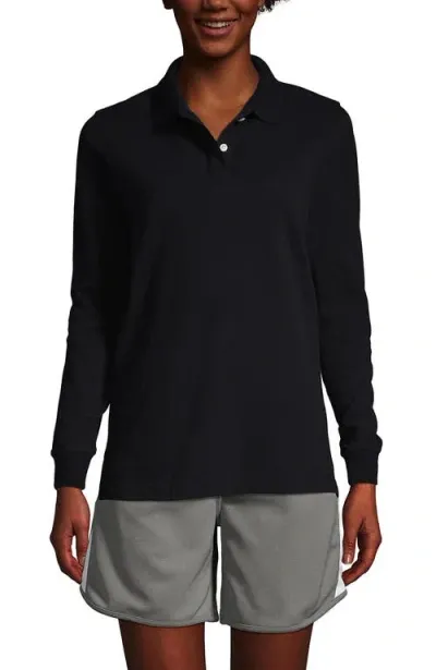 Lands' End School Uniform Young  Long Sleeve Mesh Polo Shirt In Black