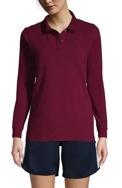 Lands' End School Uniform Young  Long Sleeve Mesh Polo Shirt In Burgundy