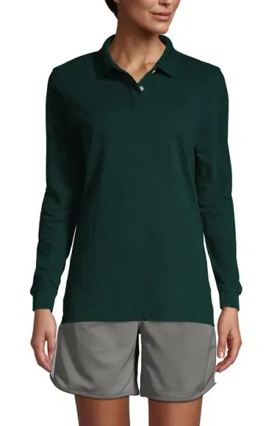 Lands' End School Uniform Young  Long Sleeve Mesh Polo Shirt In Evergreen