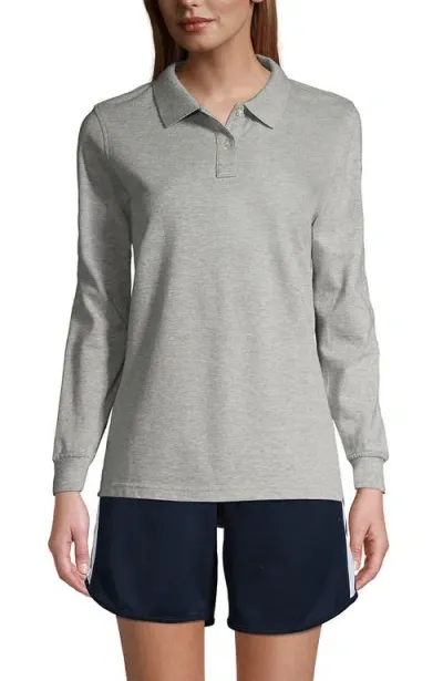 Lands' End School Uniform Young  Long Sleeve Mesh Polo Shirt In Gray Heather