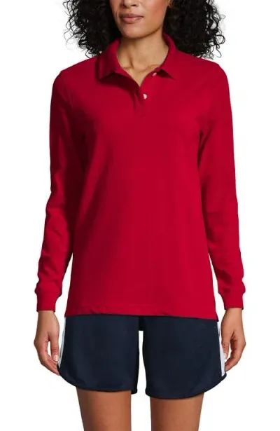 Lands' End School Uniform Young  Long Sleeve Mesh Polo Shirt In Red