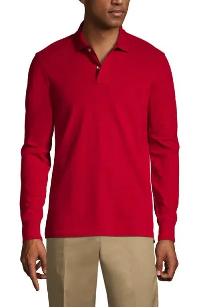 Lands' End School Uniform Young  Long Sleeve Mesh Polo Shirt In Red