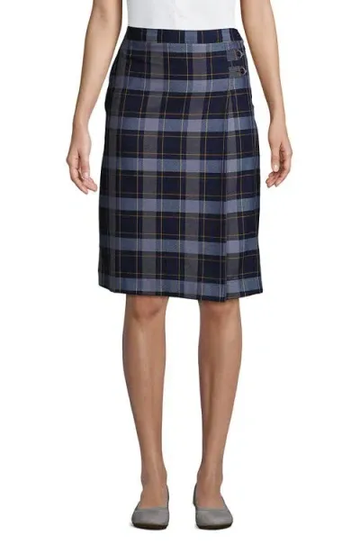 Lands' End School Uniform Young  Plaid A-line Skirt Below The Knee In Classic Navy Plaid