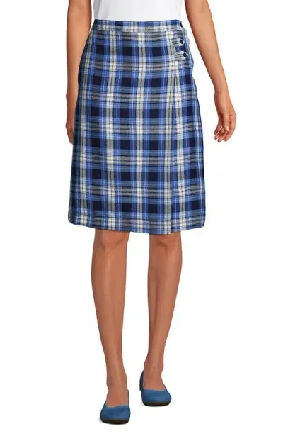 Lands' End School Uniform Young  Plaid A-line Skirt Below The Knee In Clear Blue Plaid