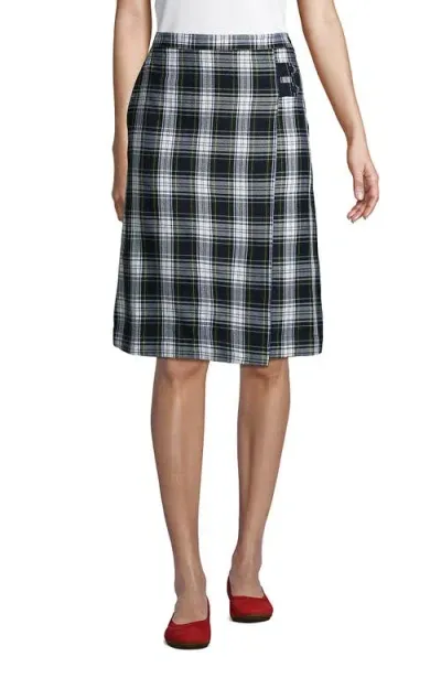 Lands' End School Uniform Young  Plaid A-line Skirt Below The Knee In White Plaid