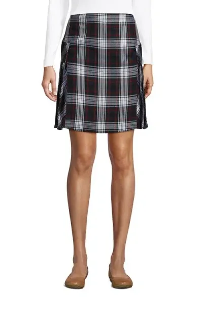 Lands' End School Uniform Young  Side Pleat Plaid Skort Above The Knee In Evergreen/white Plaid